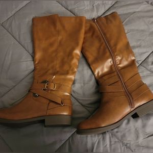 Cognac wide calf riding boots